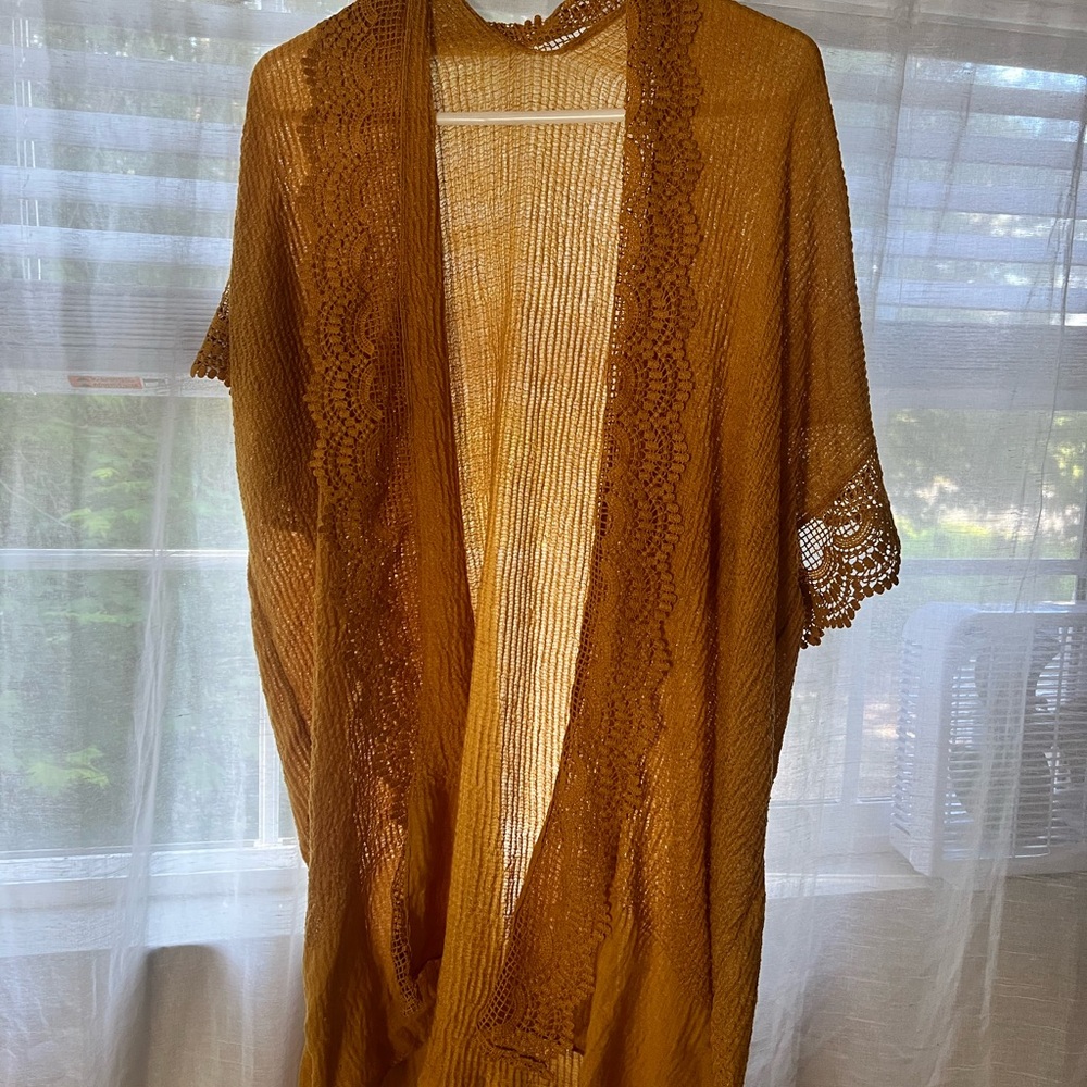 Lace Trim Mustard Cardigan